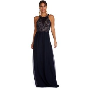 Long formal navy dress
